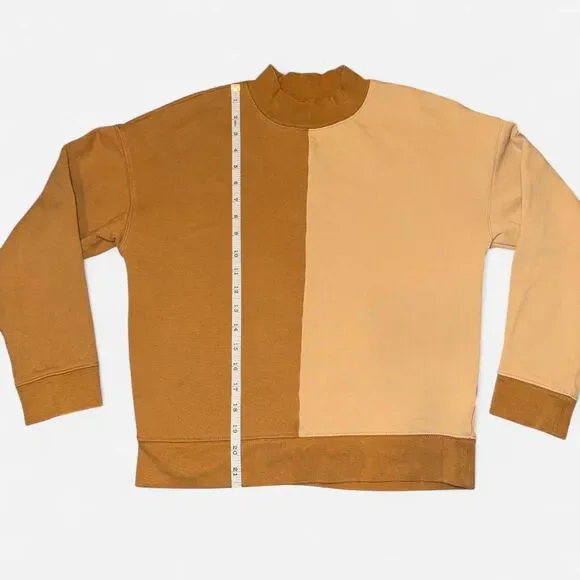 Madewell Mustard and Tan Colorblock Mock Neck Sweatshirt (SIZE SMALL) - Picture 4 of 6